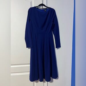 Blue high neck fit and flare dress (long sleeve)